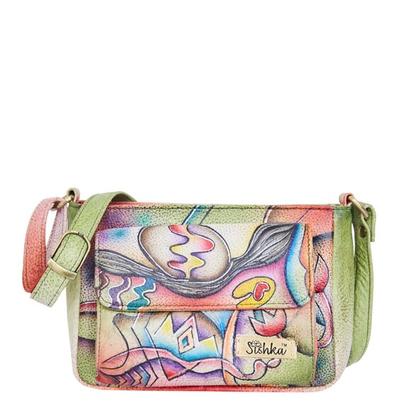 Hand-Painted Leather Crossbody Bag for Women with Abstract Artwork, Sling Bag - Picture 1 of 7